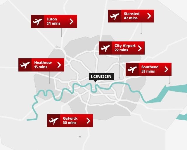 London airports map - Airport - visitlondon.com