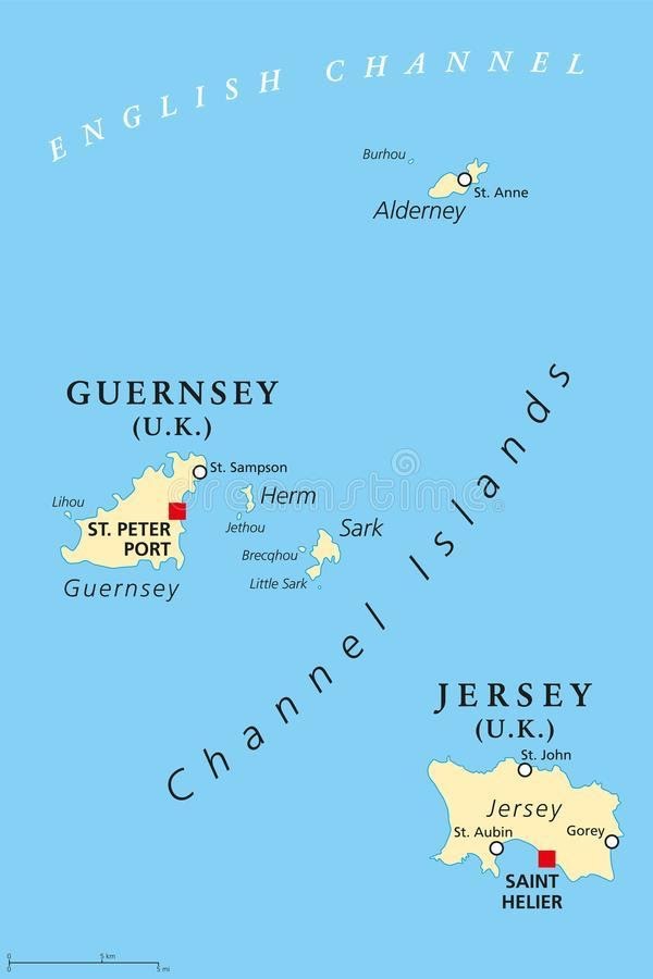 Guernsey And Jersey, Channel Islands, Political Map Stock Vector -  Illustration of channel, sark: 110076765