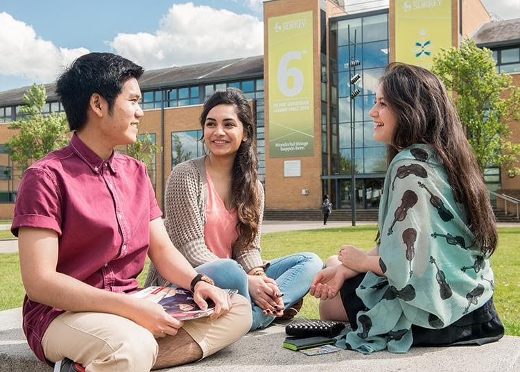 Students enjoying time together on Surrey's campus